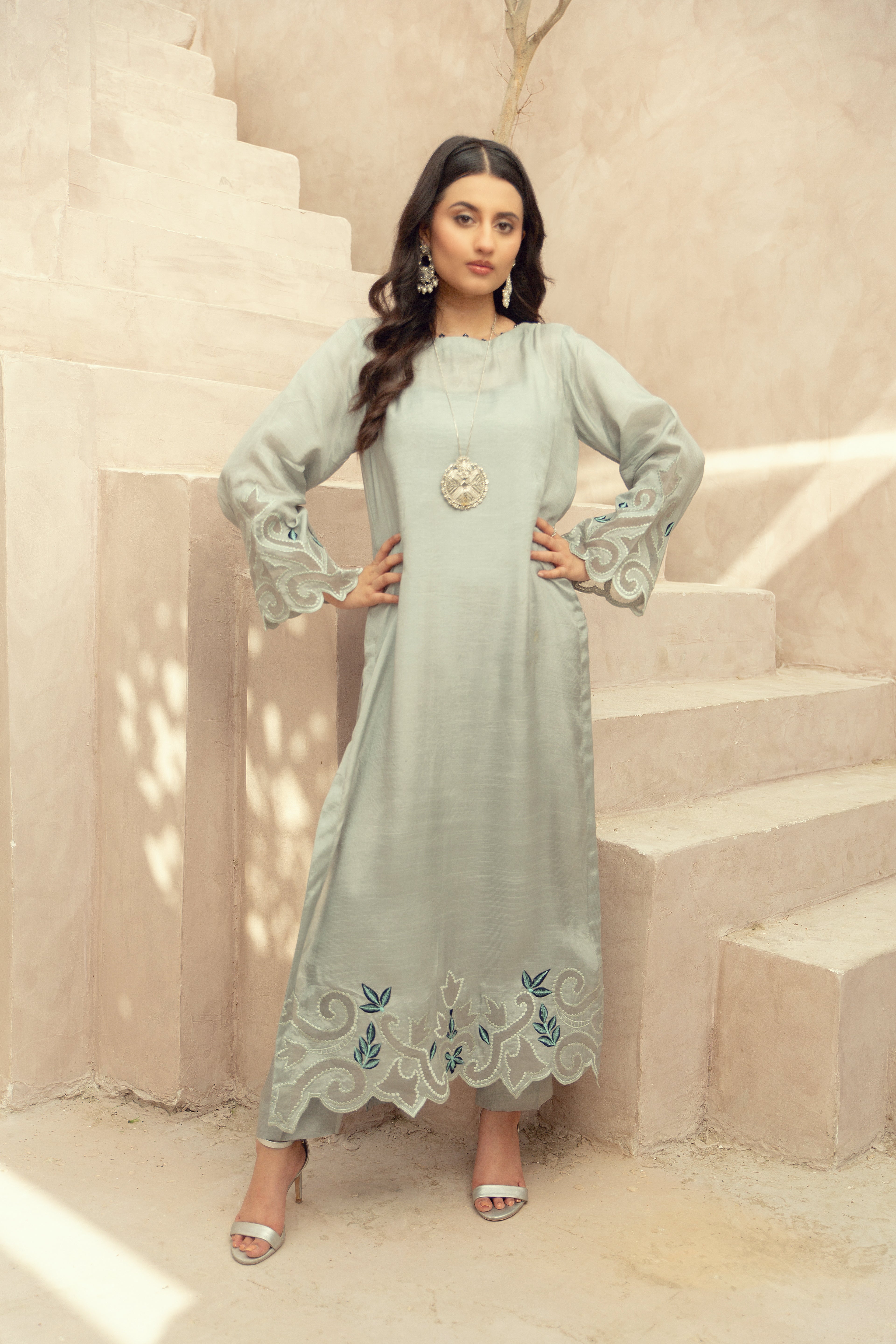 Embroidered Suit - Grey